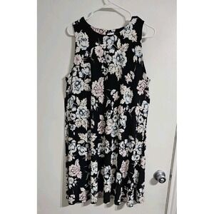 Chaps Ralph Lauren Sleeveless Dress Women Extra Large Black Floral Boho Stretch